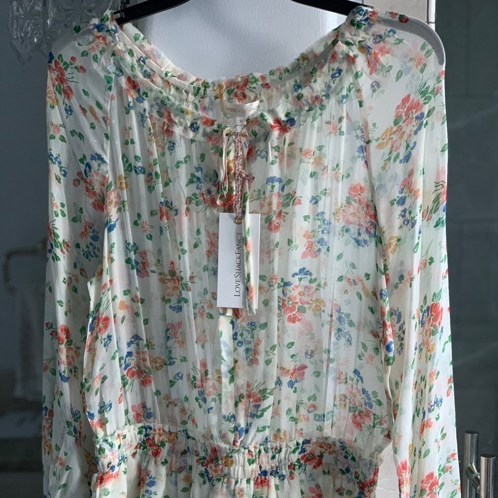 LoveShackFancy Floral Popover Silk Dress - Picture 7 of 12
